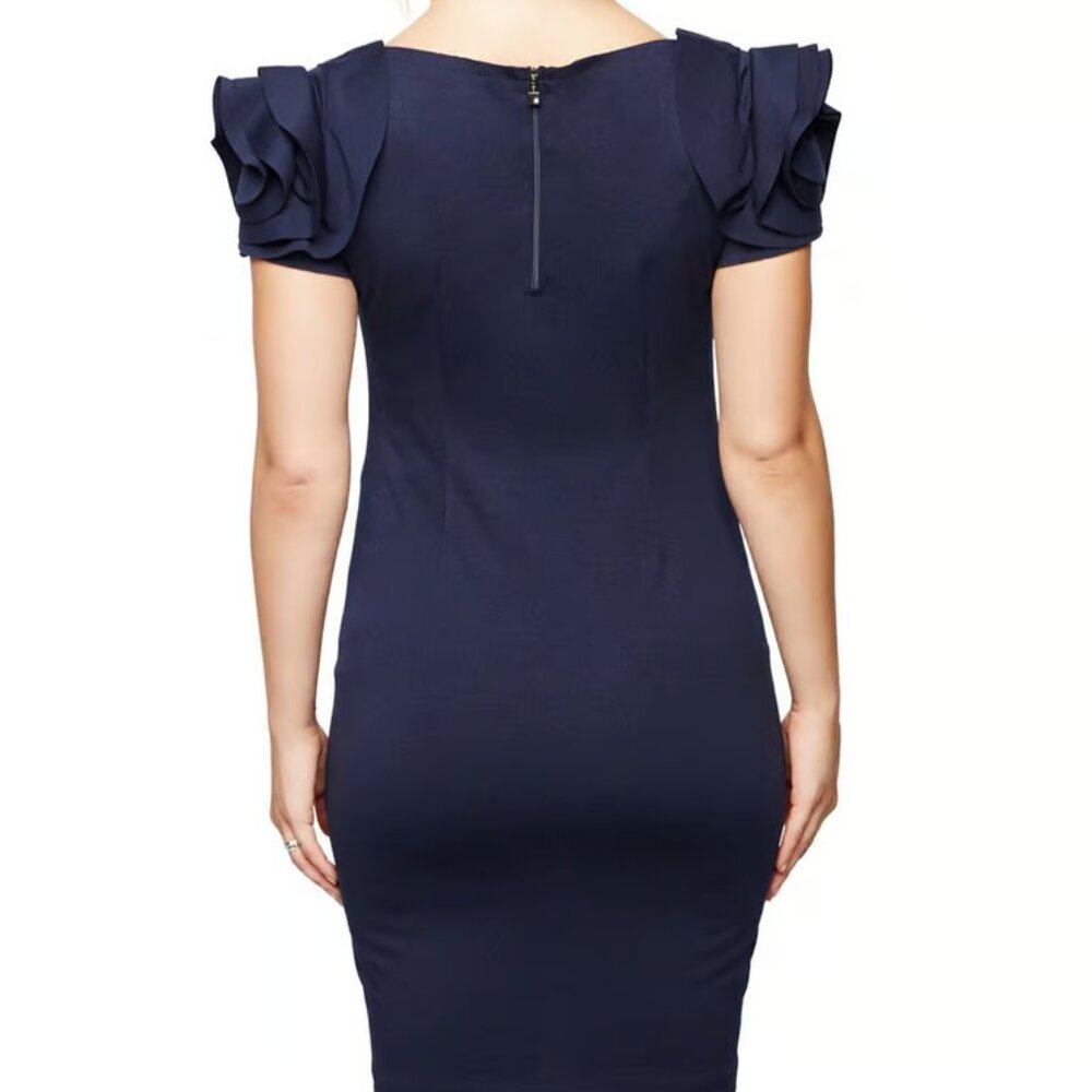 Navy Blue Pietro Brunelli Milano Size S Maternity Dress with Petal Sleeve Detail - Picture 2 of 5